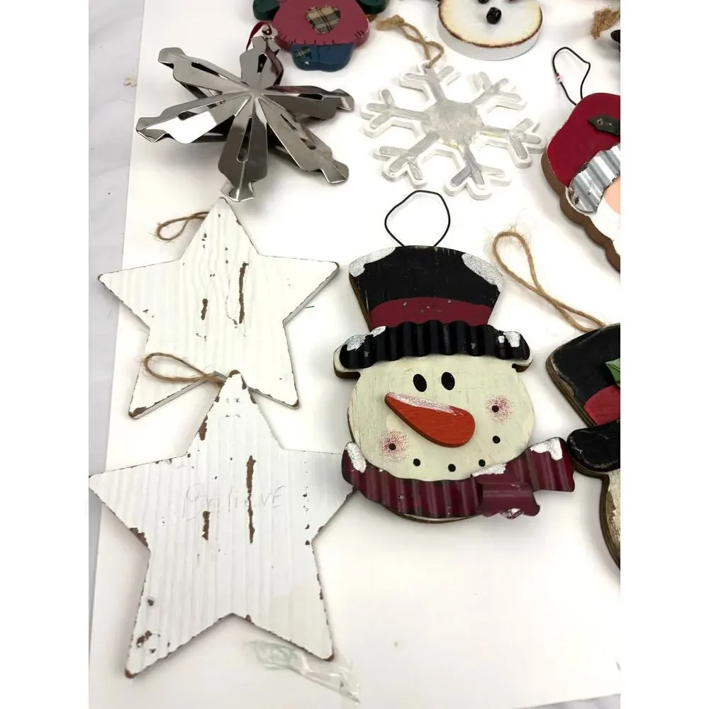 Lot of 22 Holiday Ornaments Christmas Stars Wooden Santa‎ Metal Bundle